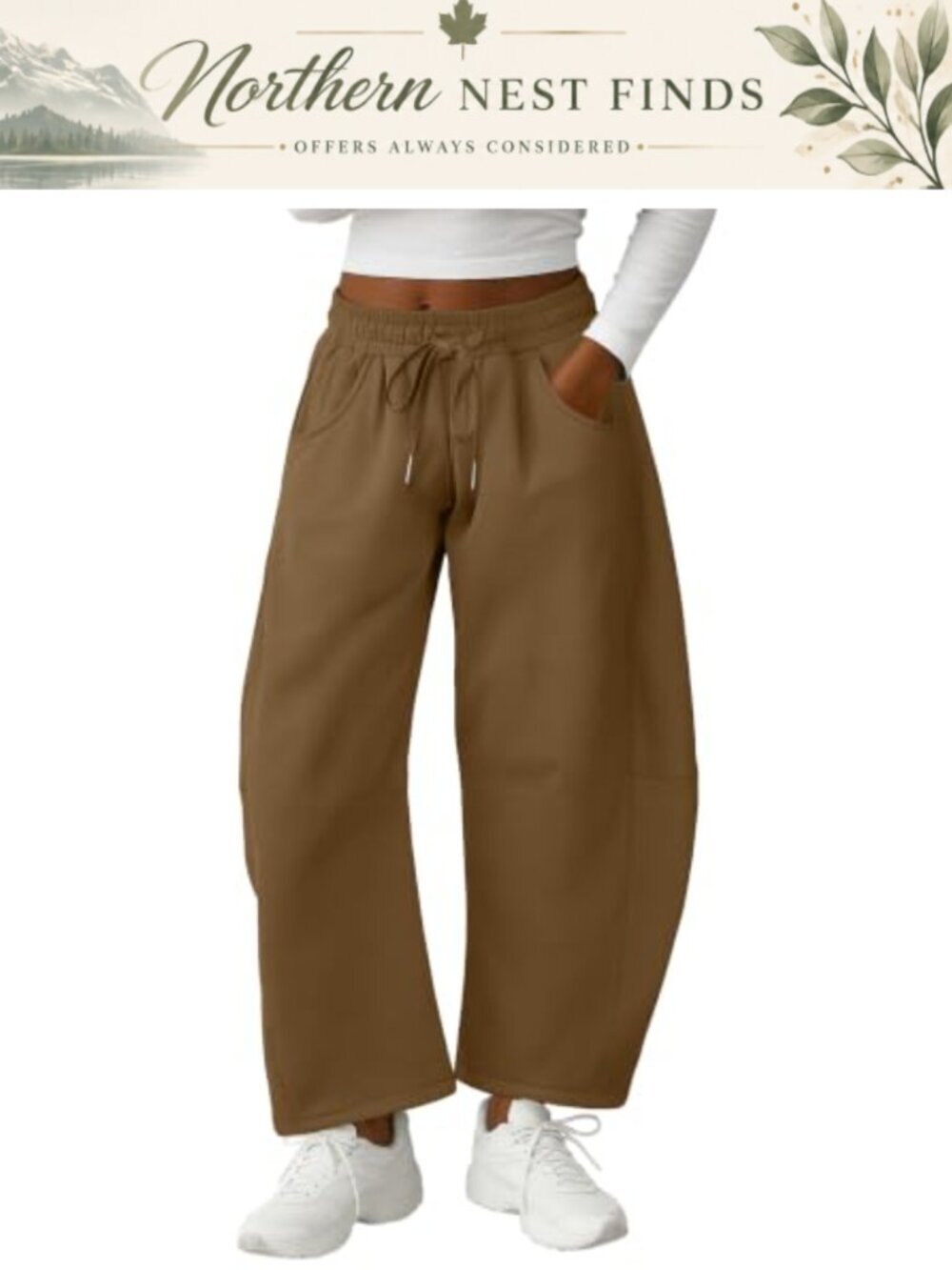Women Baggy Barrel Leg Sweatpants Elastic Waist Drawstring Gym Trousers